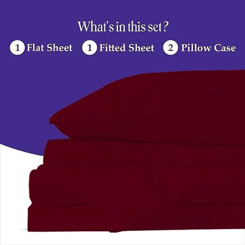 800 Thread Count 100% Egyptian Cotton Sheet Set, 4 Pc Set, Sateen Weave,Soft Luxury Bedding, Fits Upto 15" Inch Deep Pocket (Burgundy Solid, Full Size)